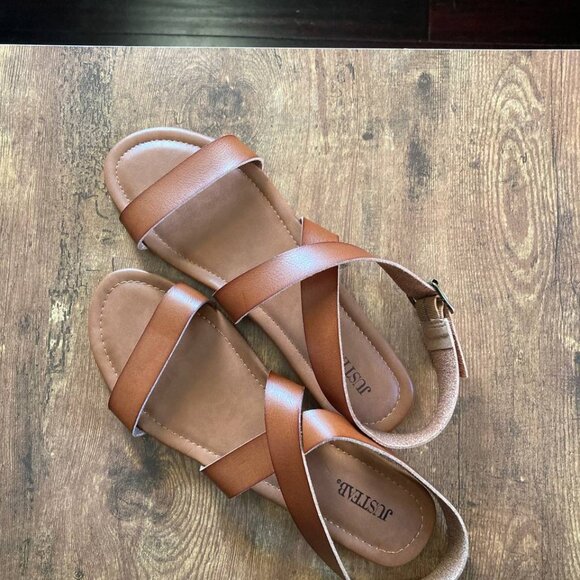 JustFab buckled brown leather flat sandals size 11 Just Fab - Picture 10 of 10